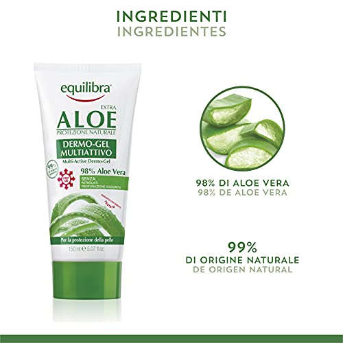 equilibra Corpo, Aloe Dermo-Gel, Gel Lenitivo a Base di Aloe Vera, Crema Corpo per Arrossamenti, Sollievo Dopo Sole, Post Depilazione o Rasatura, Rossori Gengive, Piedi Stanchi, 150 ml