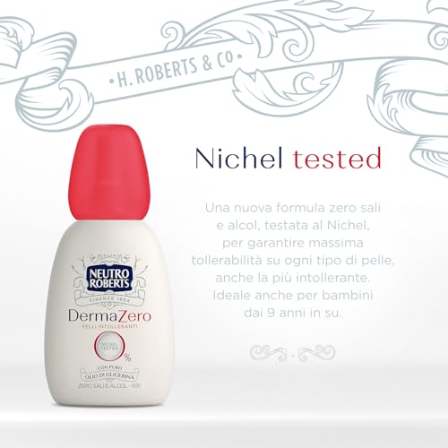 Neutro Roberts, Deodorante Dermazero, Ipoallergenico, Nichel Tested, Zero Sali, Zero Alcol, Con Puro Olio di Glicerina, Deodorante Uomo e Donna, Dermatologicamente Testato