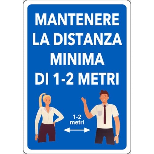 CG94 Cartello Adesivo 30x20cm Mantenere La Distanza Minima Di 1-2 Metri