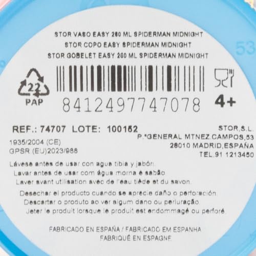 Bicchiere Bambini Marvel Spiderman 260ML, in plastica senza BPA, facile da lavare e riutilizzabile