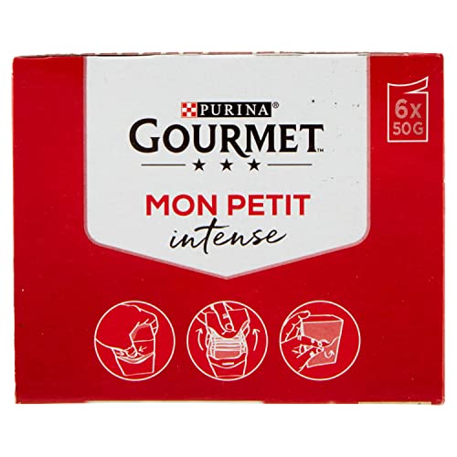 GOURMET Mon Petit Intense Cibo Umido per Gatti Adulti Filettini in salsa con Anatra, Pollo e Tacchino 6 Buste da 50g