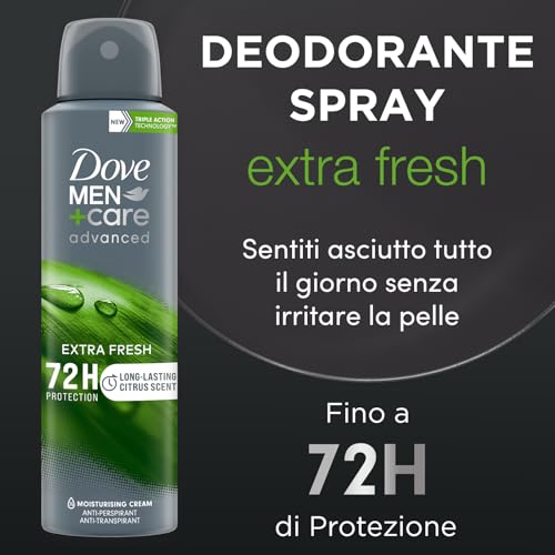 Dove Men+Care Deodorante Spray Extra Fresh, con 1/4 di Crema Idratante, Deodorante Uomo Antitraspirante Senza Alcol, Aiuta a Ridurre le Irritazioni, Fino a 48 Ore di Protezione, 150 ml
