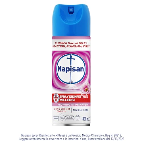 Napisan Spray Disinfettante Milleusi, Disinfettante Spray per Tessuti e Superfici, Fragranza Profumo di Primavera, 6 Spray da 400ml