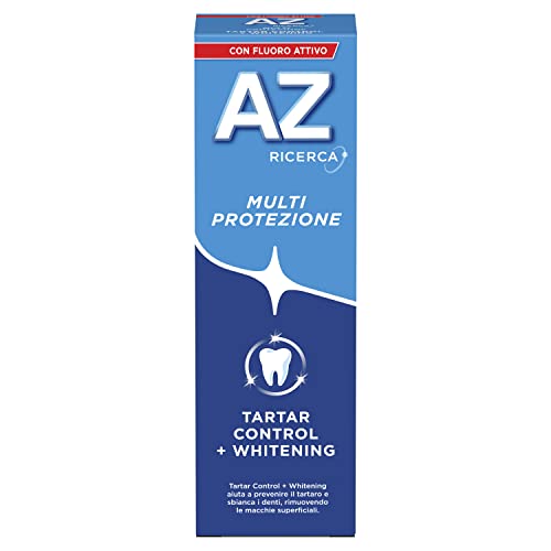 Dentifricio AZ Multi Protezione Tartaro Control, con Azione Sbiancante, Previene il Tataro, Extra Freschezza, Rimuove le macchie superficiali, Maxi Formato da 6 Confezioni X 75ml