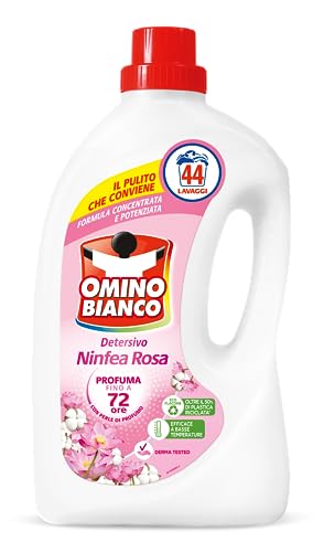 Omino Bianco - Detersivo Lavatrice Liquido, 44 Lavaggi, Rispetta Colori e Tessuti, Fresco Profumo di Ninfea Rosa, 1760 ml