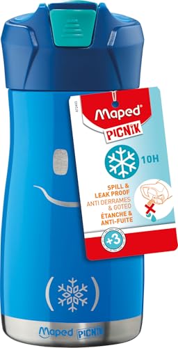Maped Picnik Concept Kids - Borraccia per bambini con cannuccia - Apertura automatica con pulsante - Facile da pulire - Corpo in acciaio inossidabile - Blu - 430 ml 871203