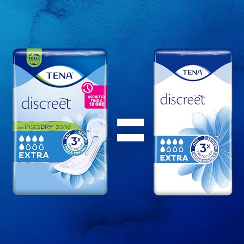 TENA Discreet Extra Plus InstaDry Pacco Scorta Mensile - Assorbenti per perdite urinarie femminili, discreti e confortevoli, 6 confezioni x 16 pezzi
