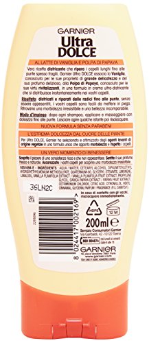 Garnier Ultra Dolce al Latte di Vaniglia e Polpa di Papaya Balsamo Crema per Capelli Lunghi, 200 ml