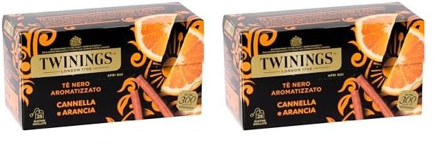 Twinings, Tè Nero Aromatizzato all'Arancia e Cannella, Sapore Avvolgente, con Caffeina, Infusi e Tisane, Confezione da 25 Filtri