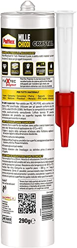Pattex Mille Chiodi Crystal Adesivo Sigillante Ottimale per Vetri e Specchi, Adesivo di Montaggio di Qualità, Colla Potente per Molti Materiali, 1 Cartuccia da 290 g