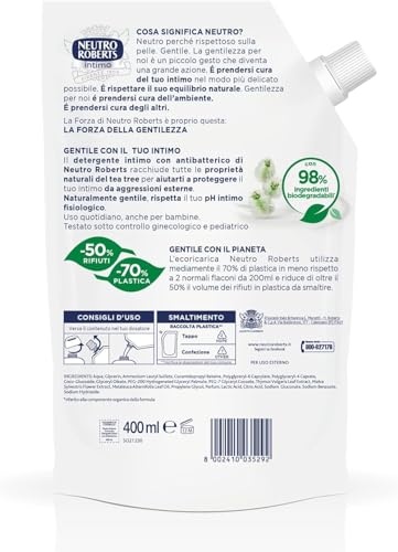 Neutro Roberts Ecoricarica Detergente Intimo, Ricarica Detergente per l'Igiene Intima con Camomilla, 100% Naturale, Adatto a Pelli Sensibili, per Donne e Bambini, Flaconi da 400 ml