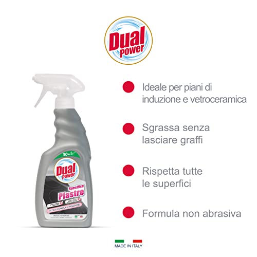 Dual Power, Pulitore Specifico Piastre, Detergente Ideale per la Pulizia delle Superfici in Vetroceramica, Sgrassa senza Fatica e Rispetta Tutte le Superfici Trattate