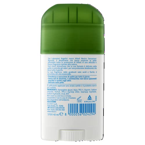 Infasil Neutro Sensazioni Naturali, Deodorante Stick Antimacchia Senza Sali di Alluminio, Efficace fino a 24H, Fragranza con Olio Essenziale, Delicato sulla Pelle, 12 Deodoranti da 50 ml