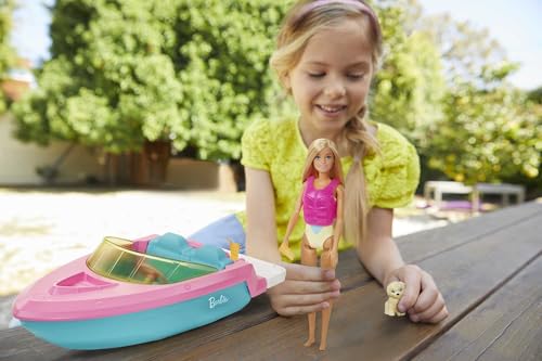 Barbie Boat with Puppy and Accessories - Floating in the Water - Gift for Children from 3 to 7 Years