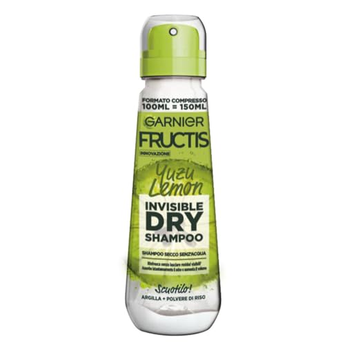 Garnier Fructis Shampoo Secco Senz'Acqua, Per Tutti i Tipi di Capelli, Effetto Rinfrescante e Volumizzante, Senza Residui, Invisible Dry Shampoo, Fragranza Yuzu Lemon, 100 ml