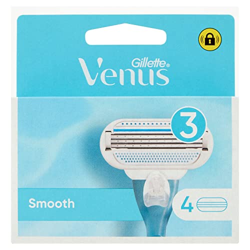Gillette Venus Smooth Lametta Donna, 4 Lamette di Ricambio per Rasoio Donna, Confezione da 4 Ricambi con 3 Lame, Rasatura Veloce ed Efficace