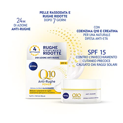 NIVEA Q10 POWER Crema Giorno Anti-Rughe Rassodante SPF15 50 ml, Crema Viso anti-età per 24 ore di idratazione, Crema antirughe arricchita con Creatina e Coenzima Q10