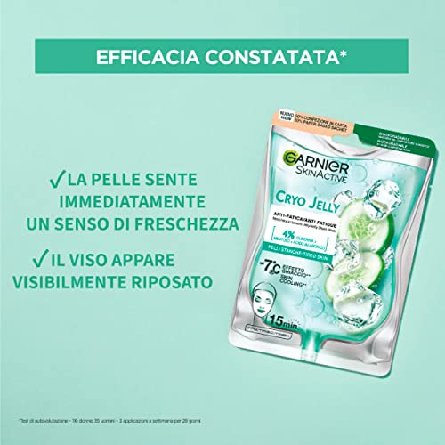 Garnier SkinActive Maschera Viso in Tessuto Hyaluronic Cryo Jelly, Anti-Fatica con Acido Ialuronico, Mentolo e Glicerina, Formula Effetto Ghiaccio, 27 g
