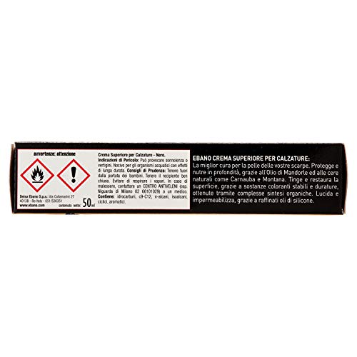 Calzanetto - Crema Superiore per Calzature Con Cera Carnauba e Olio di Mandorle, 50 ML, Colore Nero - [confezione da 6]