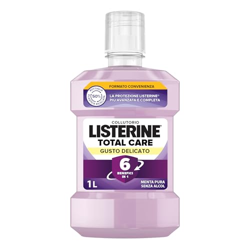 LISTERINE Collutorio Total Care, Collutorio senza alcool al Gusto Delicato di Menta, Collutorio con 6 benefici in 1 per una pulizia accurata e un'igiene orale completa, Confezione da 2 x 1L