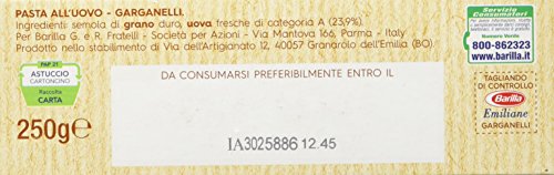 Barilla Le Emiliane Garganelli all' Uovo con Uova Fresche, Pasta dalla Sfoglia Porosa e Delicata, 250g