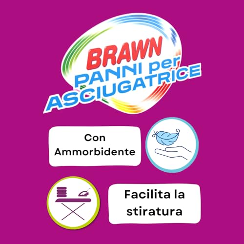 30 Panni Profumati per Asciugatrice – Con Ammorbidente - Formula Anti-Pelucchi - Morbidezza e Freschezza per il Bucato - Profumo Fresco Fiorito – Brawn