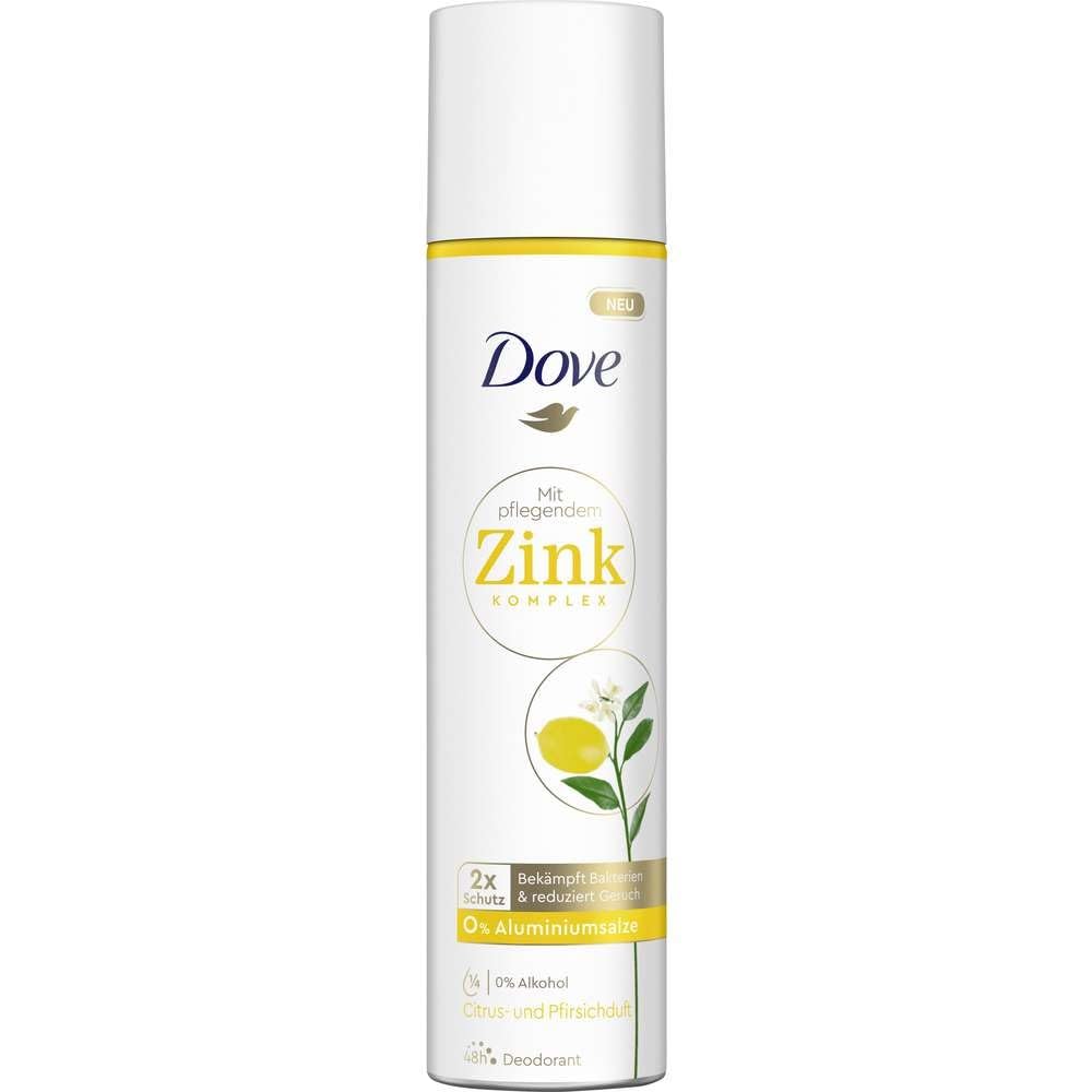 Confezione da 6 deodorante spray Dove con complesso di zinco curativo senza alluminio, profumo di agrumi e pesca, 100 ml