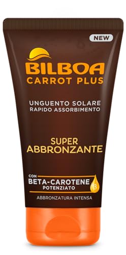 Bilboa Carrot Plus, Unguento Super Abbronzante, con Betacarotene e Oli Vegetali per una Abbronzatura Intensa e Duratura, Effetto Nutriente, Dermatologicamente Testato, 150 ml