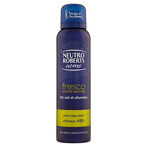 Neutro Roberts, Deodorante Spray Uomo Fresco Verde, Senza Alcool, Essenza Agrumata, Fresco e Asciutto per 48 Ore, Deodorante Uomo - Dermatologicamente Testato - Flacone da 150 ml