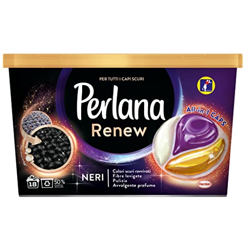 Perlana Renew Caps Neri, detersivo lavatrice capsule, formula 3in1, ottimale per tutti i capi scuri, confezione risparmio da 8 x 18 lavaggi, totale 144 lavaggi