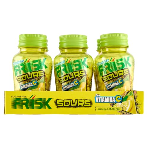 Frisk Sour Lemon, Caramelle Dure, Gusto Limone, senza Zucchero, Confezione da 6 Barattoli con 70 Microcompresse, adatto Fuori Casa o a Lavoro, da Portare Sempre con Te