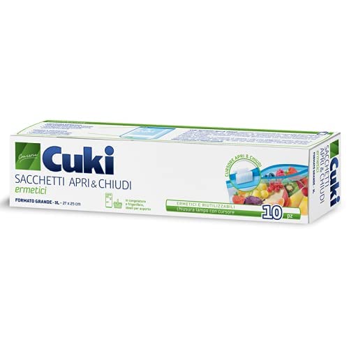 Cuki 12 PZ Sacchetti Apri & Chiudi ERMETICI con CURSORE Grande 3 LT CM 27X25 10 PZ [Totale 120 Sacchetti Apri E Chiudi]