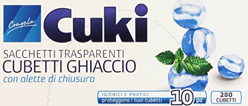 Cuki - Sacchetti Trasparenti, per Cubetti Ghiaccio con Alette di Chiusura - 8 confezioni da 10 pezzi [80 pezzi]