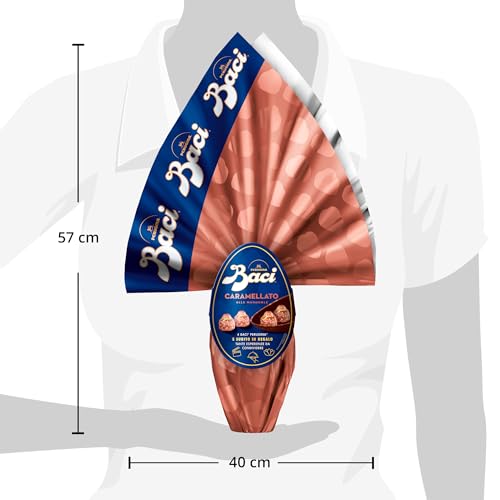 BACI PERUGINA Uovo di Pasqua 2025 Cioccolato Caramellato alle Mandorle con Sorpresa e 4 Cioccolatini 265g