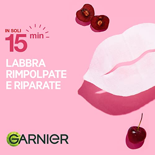 Garnier Maschera in Tessuto per Labbra, Formula Super Idratante e Rimpolpante, Con Ciliegia e Pantenolo, Confezione da 1