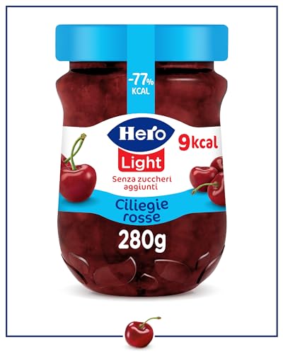 Hero Light Confettura light, 8 vasetti da 280 gr, marmellata e confettura extra, frutta di alta qualità, senza conservanti e senza coloranti, pochissime calorie per porzione