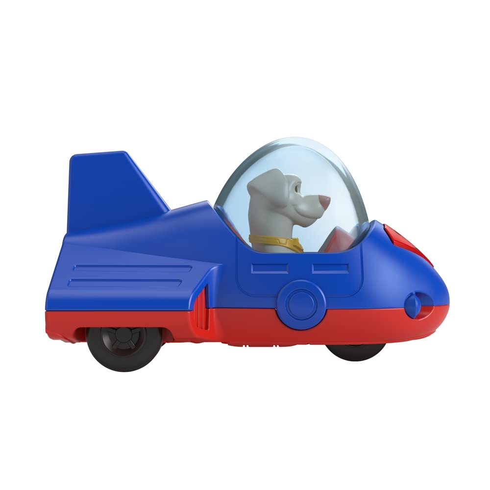 Fisher-Price - Veicoli da supereroi in metallo pressofuso ispirati al film DC League of Superpets - Krypto Superdog Red and Blue Space Ship