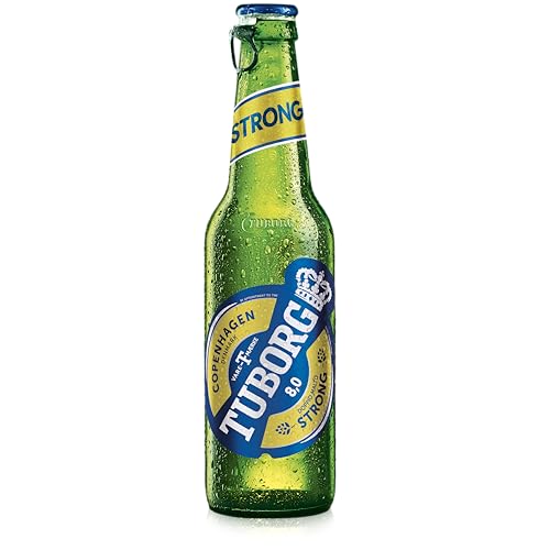 Tuborg, Cassa con 24 Bottiglie da 33cl, Birra Strong Lager, Gusto Deciso e Maltato, Gradazione Alcolica 8.0% Vol