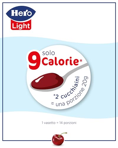 Hero Light Confettura light, 8 vasetti da 280 gr, marmellata e confettura extra, frutta di alta qualità, senza conservanti e senza coloranti, pochissime calorie per porzione