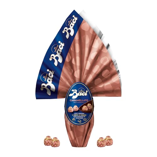 BACI PERUGINA Uovo di Pasqua 2025 Cioccolato Caramellato alle Mandorle con Sorpresa e 4 Cioccolatini 265g