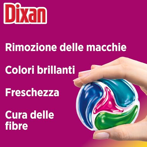 Dixan DISCS 4in1 Color Detersivo Lavatrice (32 Lavaggi), Capsule lavatrice per colori vivaci, pulizia profonda del bucato e freschezza igienica per la lavatrice, Rimuove le macchie da 20°C
