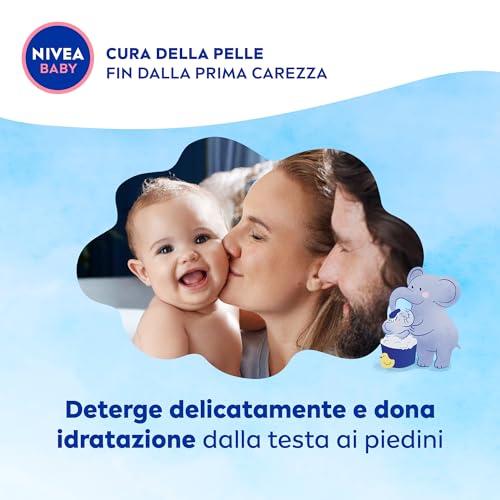 NIVEA BABY Gel Doccia dai Capelli ai Piedini 500ml, Bagnoschiuma bambini per pelle e capelli morbidi e puliti, Bagnoschiuma neonato con protezione no lacrime, Shampoo bambini idratante ed emolliente
