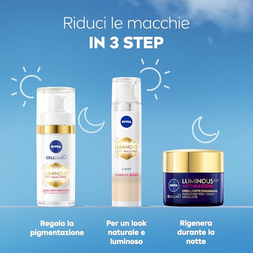 NIVEA Cellular Luminous630 Fluido CC Cream SPF 30 3-in-1 40 ml Crema colorata viso con pigmenti incapsulati e tripla azione anti-macchie antimacchie Acido Ialuronico