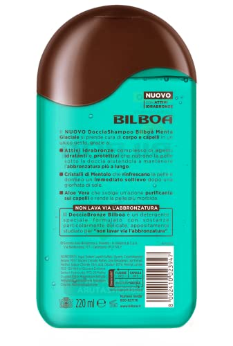 Bilboa, Docciabronze Nutriente, Doccia Shampoo con Oil Carrot per Corpo e Capelli, Idrata la Pelle e non Toglie l'Abbronzatura, Dermatologicamente Testato, Flacone da 250 ml