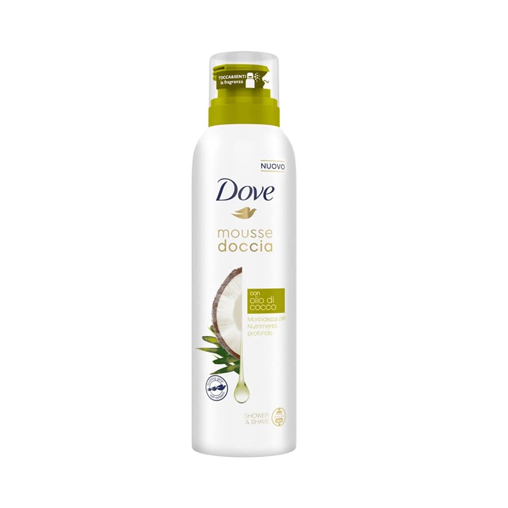 5x Dove Mousse Doccia Con Olio di Cocco Morbidezza e Nutrimento 24h - 5 Flaconi da 200 ml