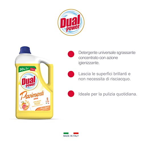 Dual Power Detergente Universale Sgrassante per Pavimenti - Igienizzante, Scioglie lo Sporco Ostinato - Formato Professionale da 5 Litri