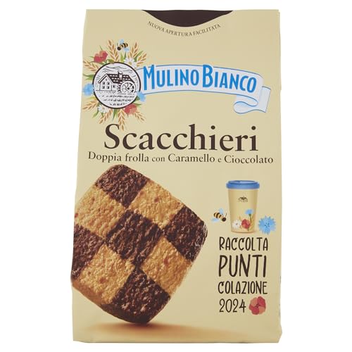 Mulino Bianco Biscotti Frollini Scacchieri con Doppia Frolla al Cioccolato e al Caramello, Ideali per Colazione o come Dolcetto, Senza Olio di Palma, 300 g