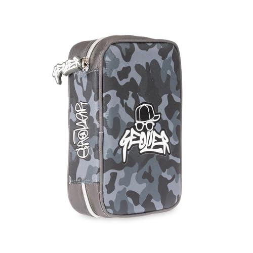 Colourbook - Astuccio Scuola Geolier 1 Zip, Organizzazione con Pattina Interna, Set Completo 30+ Pezzi (Camouflage)