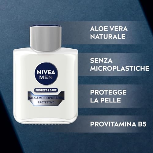 NIVEA MEN Protect & Care Balsamo Dopobarba Protettivo in Confezione da 100 ml, After Shave Uomo con Aloe Vera, Vitamina E e Pro-Vitamina B5, Balsamo Barba Idratante