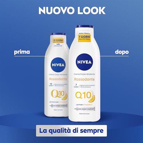 NIVEA Latte Corpo Rigidità Q10 48H (1 x 625ml) — Latte corpo idratante arricchito con Co-Enzima Q10 & Vitamina C — Crema idratante rassodante per il corpo per pelli normali